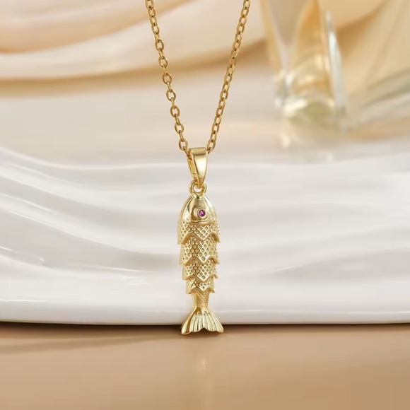 Gold Fish Pendant Necklace - Picture 6 of 6